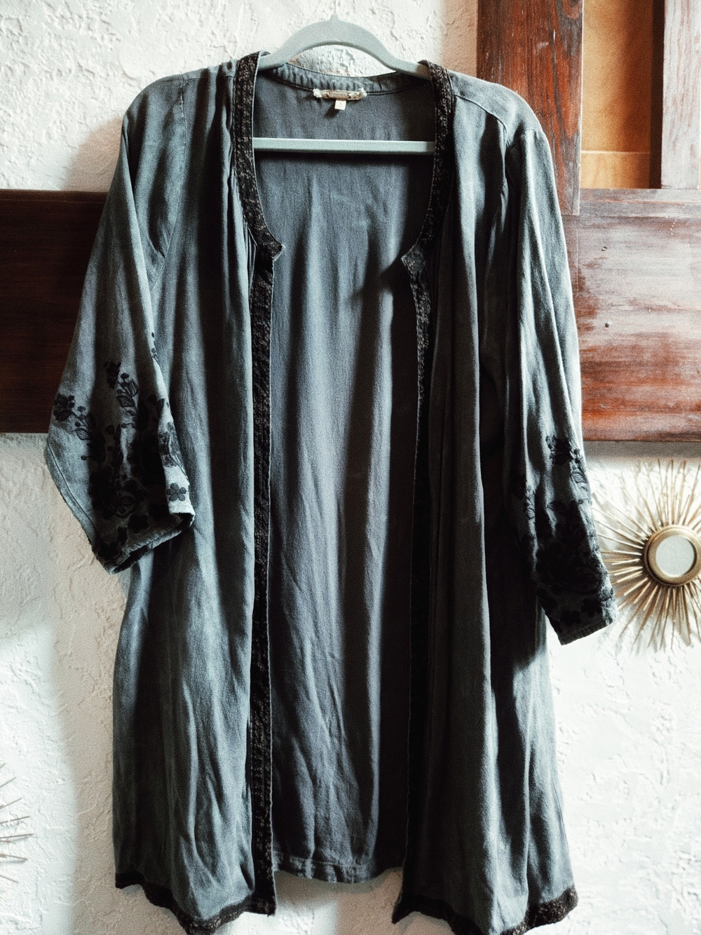gimmicks by BKE Embroidered Open-Front Cardigan - Gray